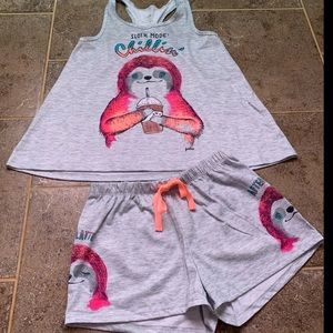 Justice girls 2 sets of pajamas size 10. EUC  *twins*